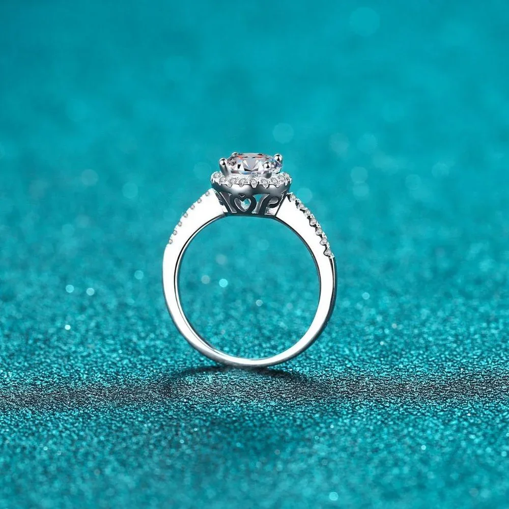 Certified 2ct. t.w. Diamond Moissanite Halo Ring NEW